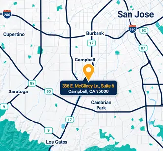 Map showing Lathrop Product Development location in Campbell California in the Bay Area—a key hub for companies engaged in life science product development.